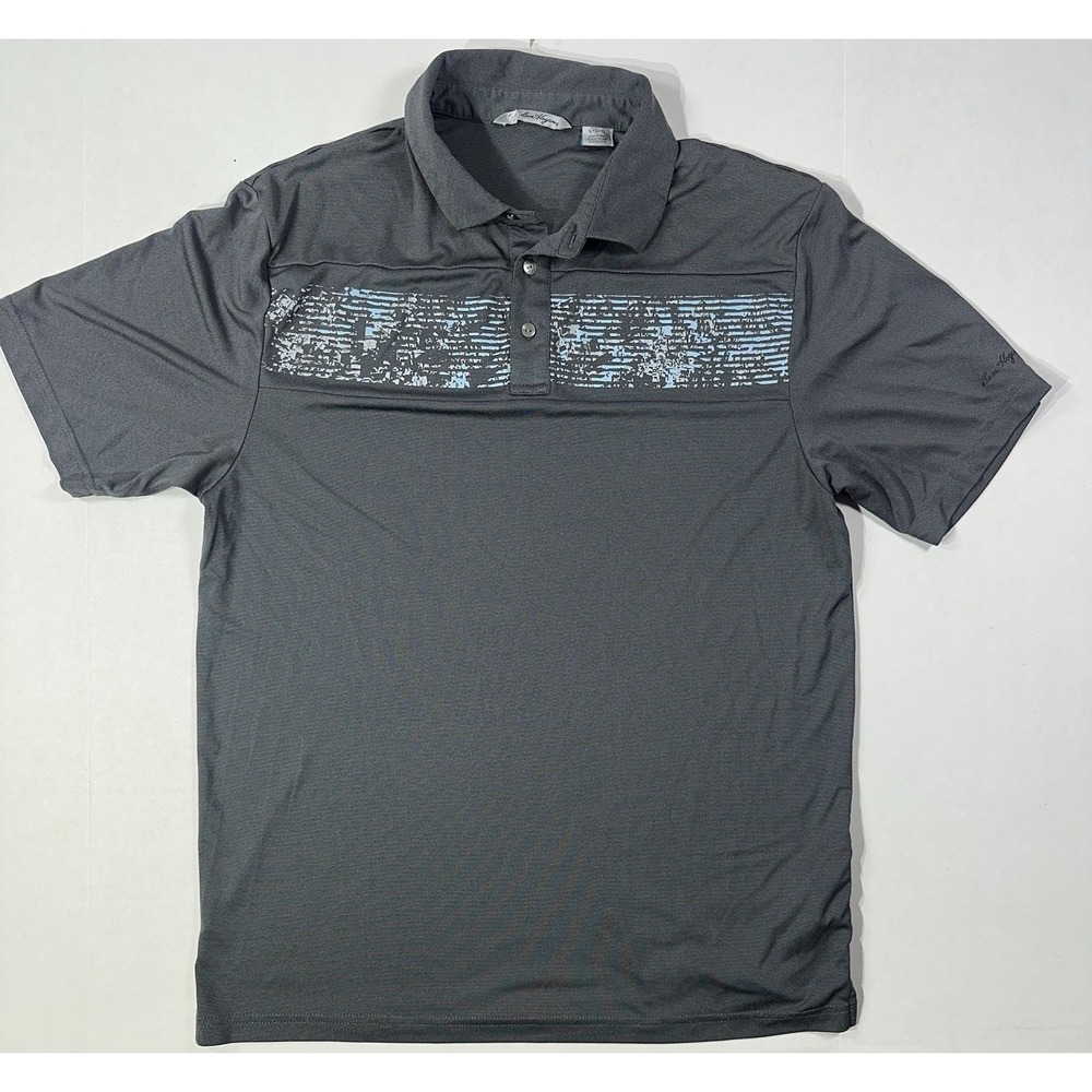 Ben Hogan Men's Golf Polo Shirt Size L Gray Moisture Wicking Abstract Print
